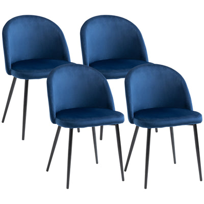 HOMCOM Modern Dining Chairs, Mid-Back Velvet-touch Upholstery Side Chair, Table Chair for Living Room, Dining Room, Dark Blue, Set of 4 
