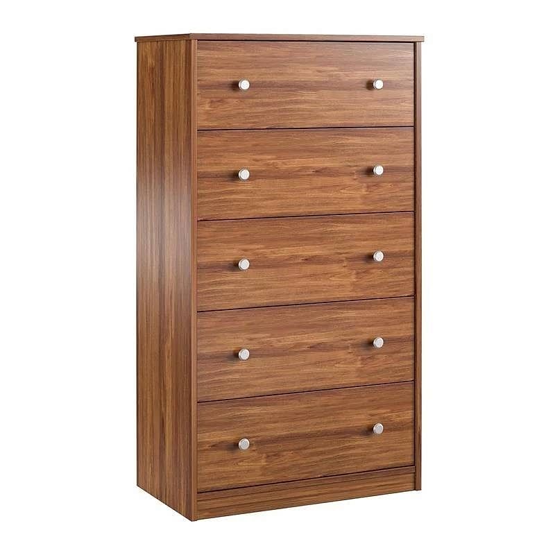 Modern 5-Drawer Bedroom Chest Dresser in Rustic Brown Wood Finish - Free Shipping