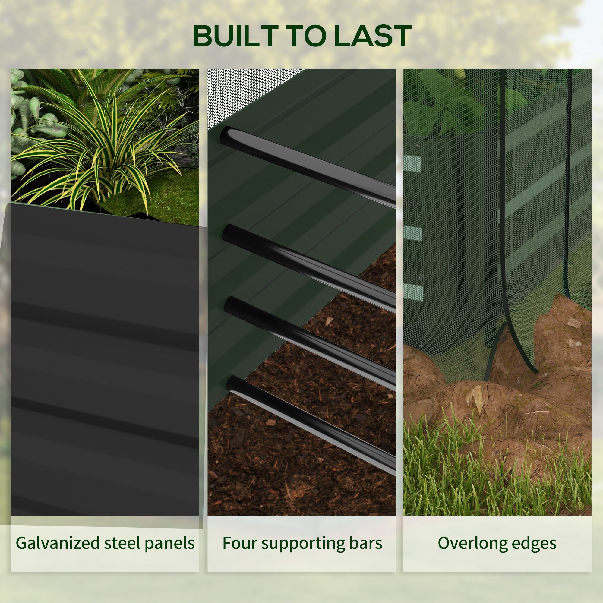 Outsunny Galvanized Steel Planter Box with Crop Cage and Shade Cloth, Raised Garden Bed for Flowers, Vegs and Herbs 
