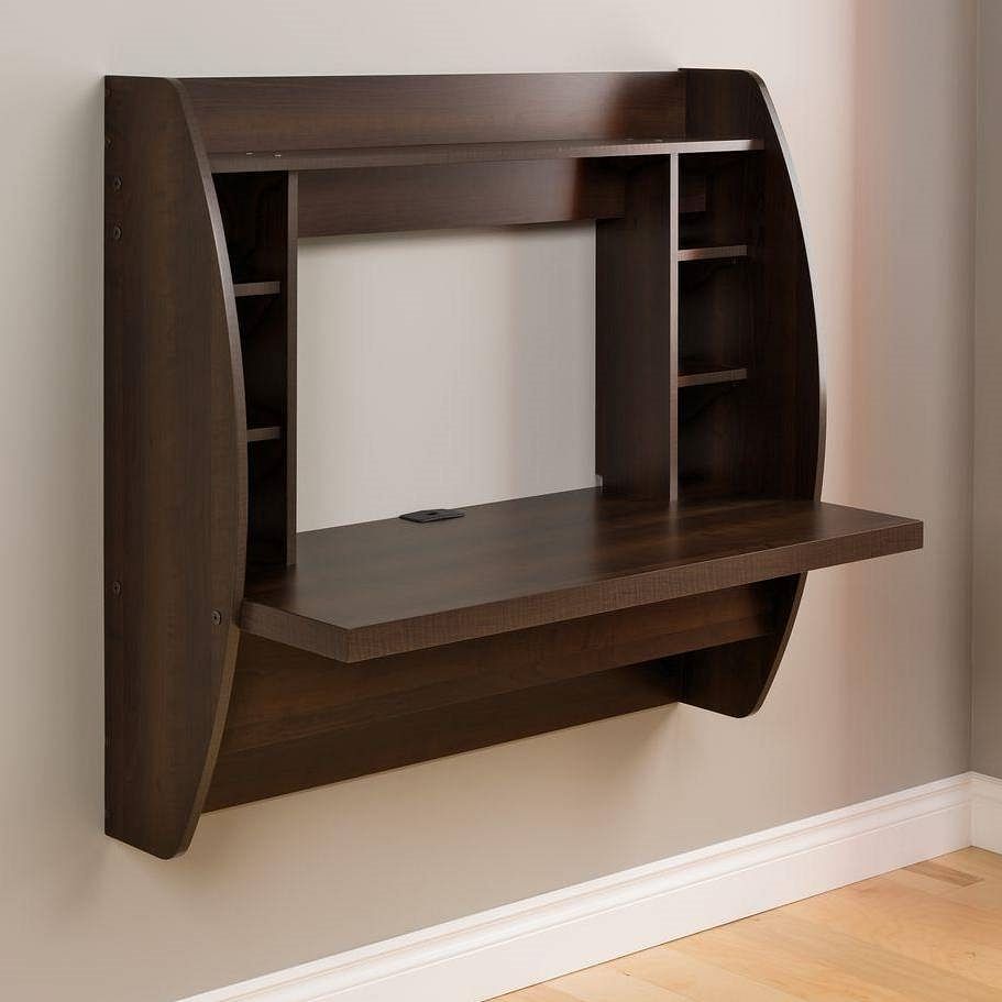 Modern Floating Wall Mounted Home Office Computer Desk in Brown Wood Finish - Free Shipping 
