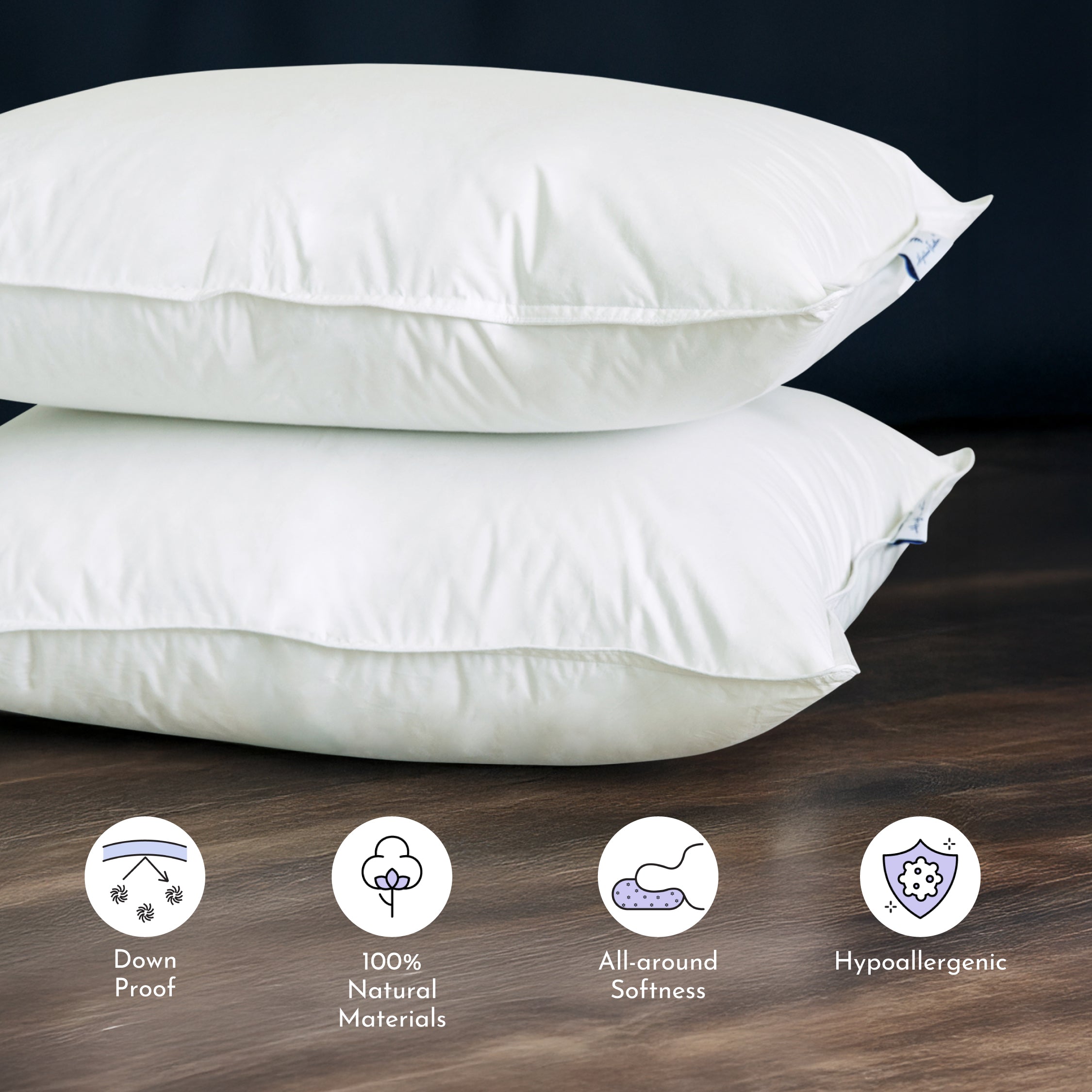 Highland Feather 600 Loft White Duck Down Pillow with 300T TencelTM Organic Cotton Shell