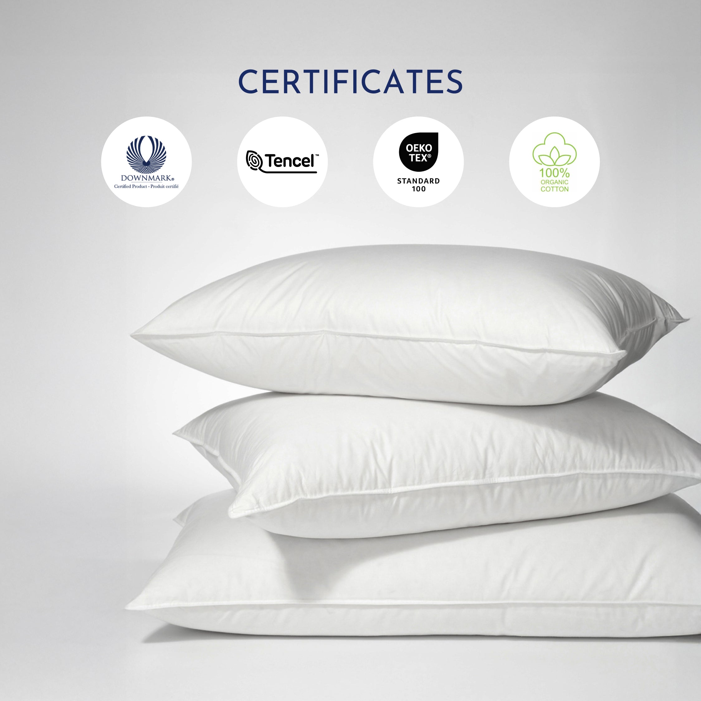 Highland Feather 600 Loft White Duck Down Pillow with 300T TencelTM Organic Cotton Shell