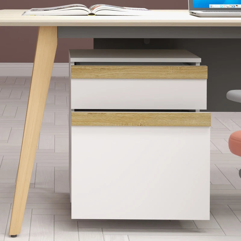 Mobile Filing Cabinet with 2 Drawers, Office Storage Cabinet with 5 Wheels, White Wood Grain