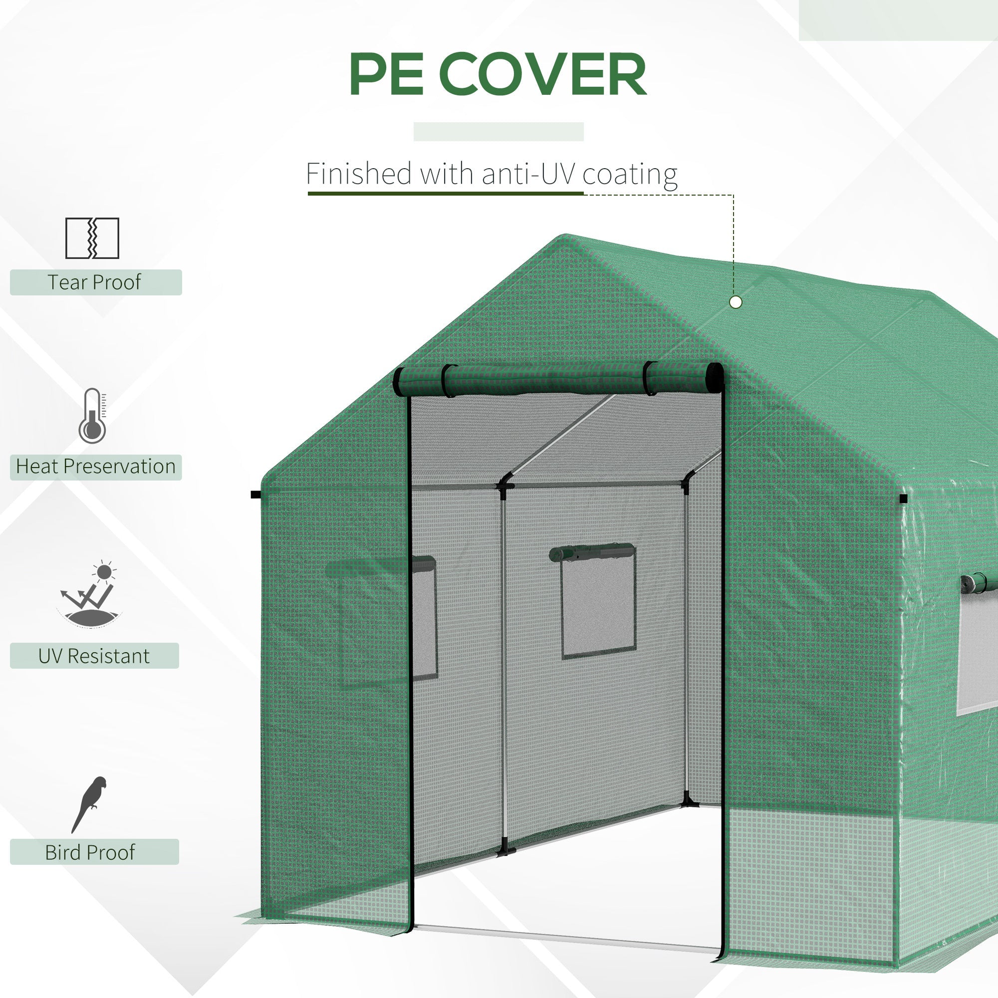 Outsunny 6.6'x10'x6.6' Walk-In Tunnel Greenhouse UV-Resistant Door Mesh Windows Green 