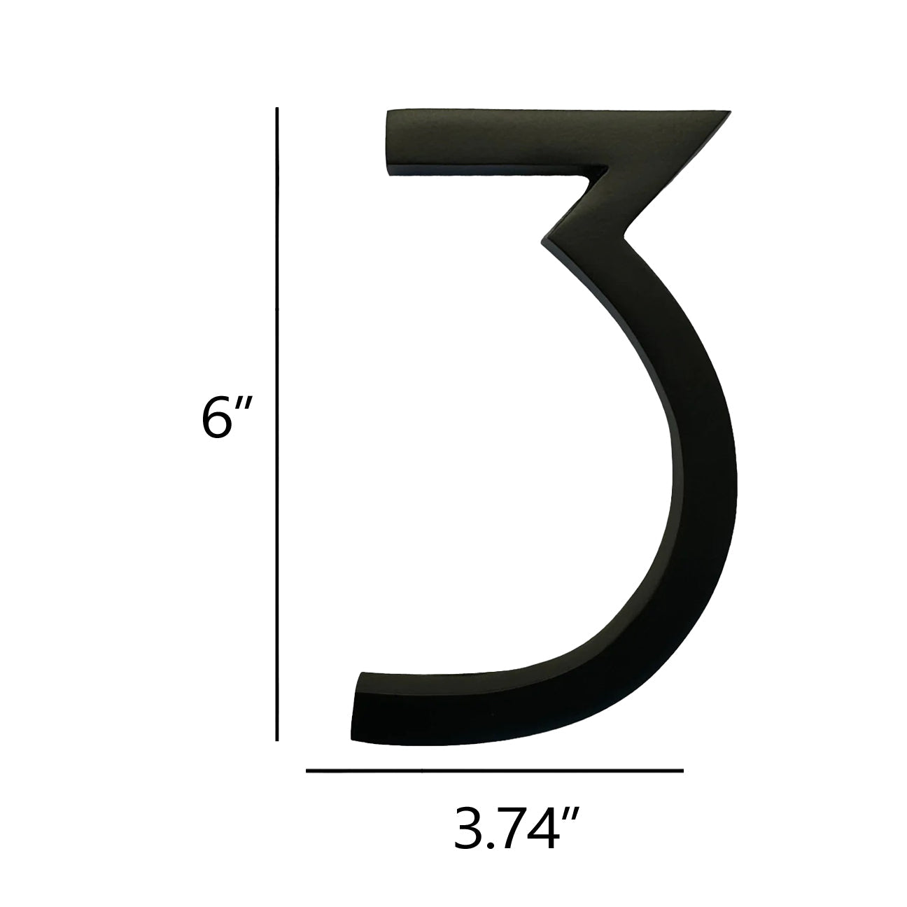 Self Adhesive Aluminum Number 3, 6 inch, Black 