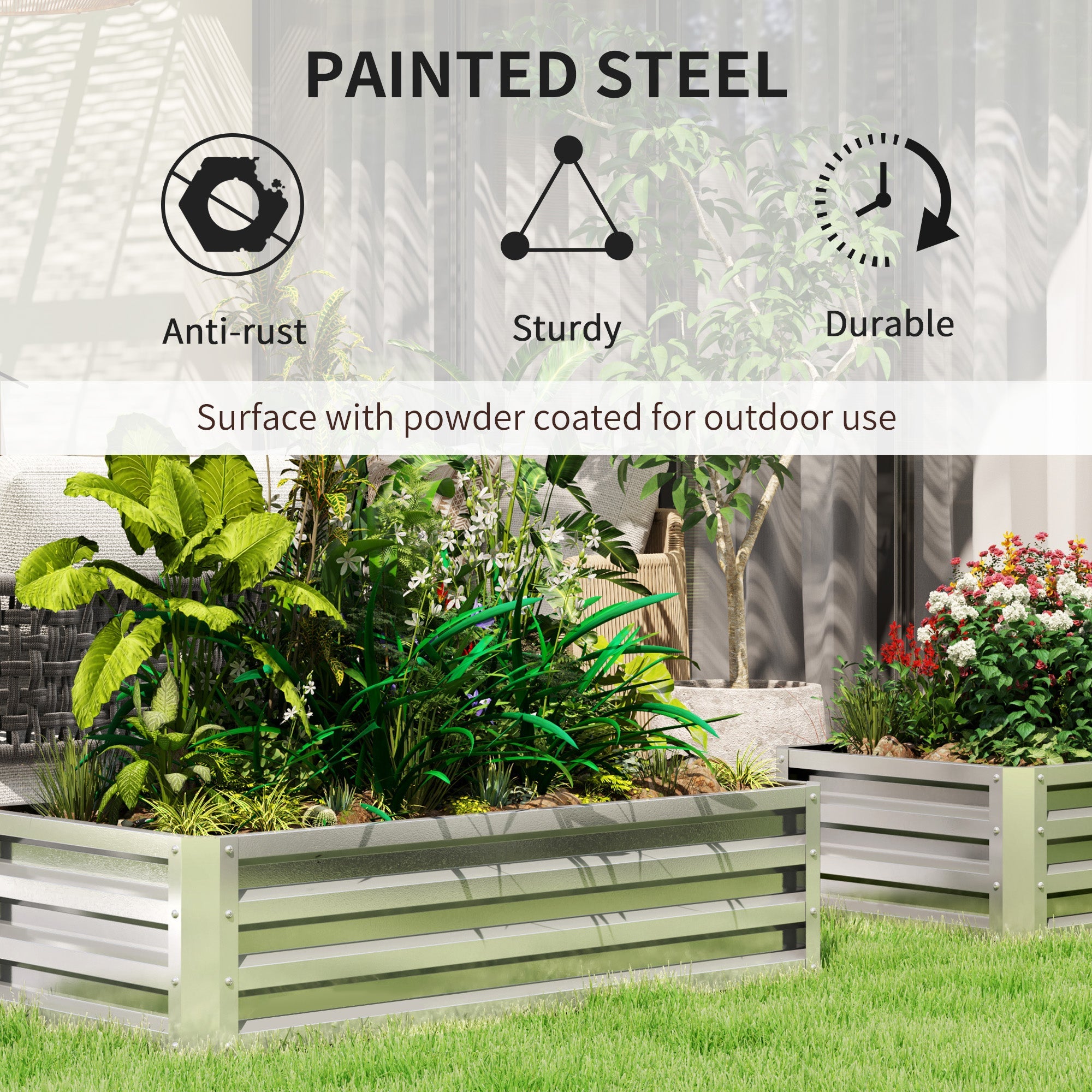 Outsunny Galvanized Raised Garden Bed, Outdoor Planter Box for Vegetables, Flowers, Herbs, 4' x 2' x 1', Silver 