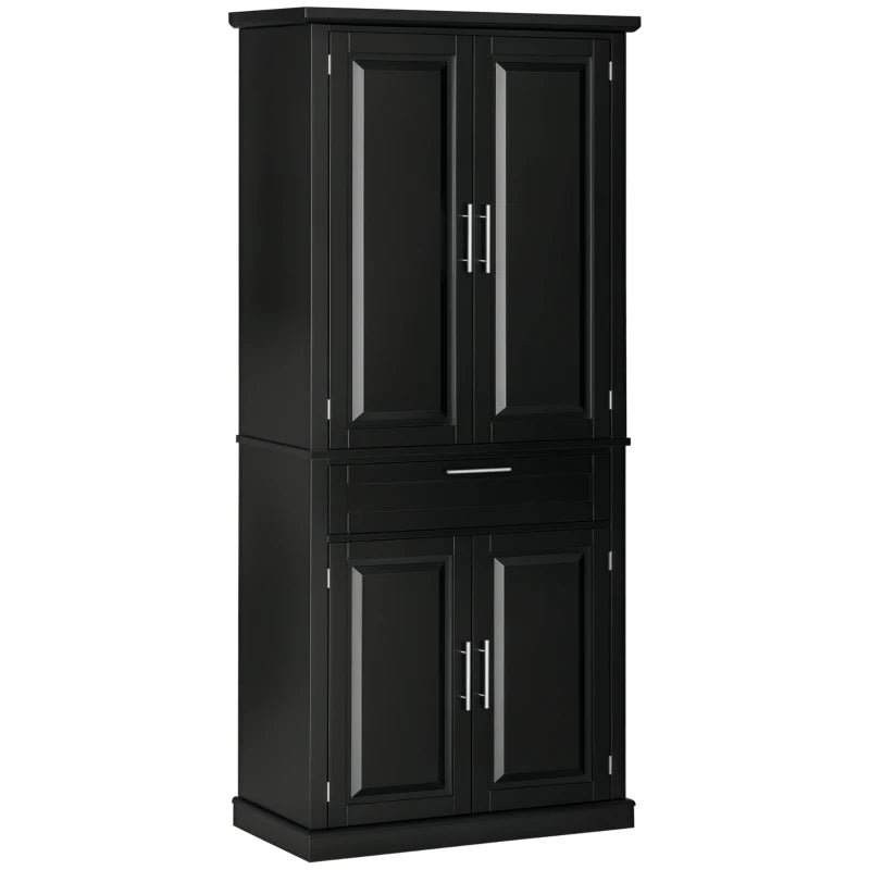 72" Kitchen Pantry Cabinet, Freestanding Storage Cabinet, 4-Door Cabinet with Drawer and Adjustable Shelves, Black