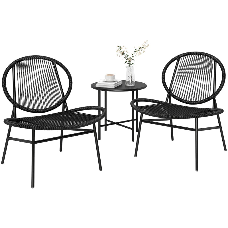 Rattan Bistro Set, 3 Pieces Wicker Patio Furniture Set, Acapulco Chairs and Steel Table for Porch, Balcony, Black