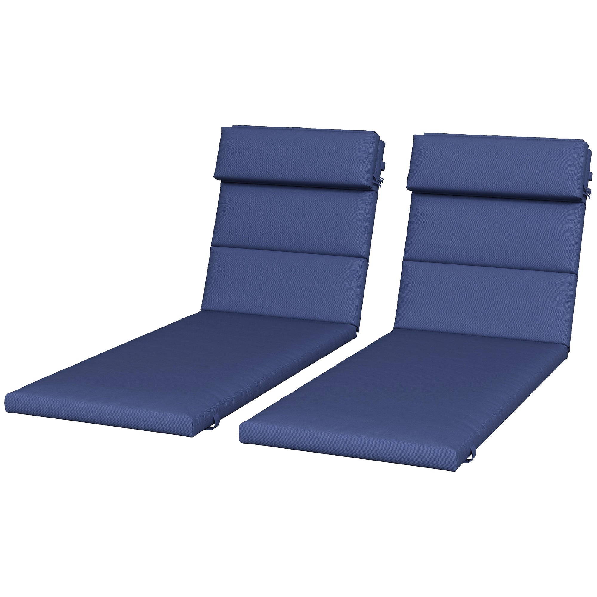 Outsunny Patio Lounge Chair Cushions - Comfortable Sun Lounger Pads with Headrest, Ties, Set of 2, Dark Blue 