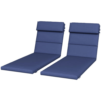 Outsunny Patio Lounge Chair Cushions - Comfortable Sun Lounger Pads with Headrest, Ties, Set of 2, Dark Blue 