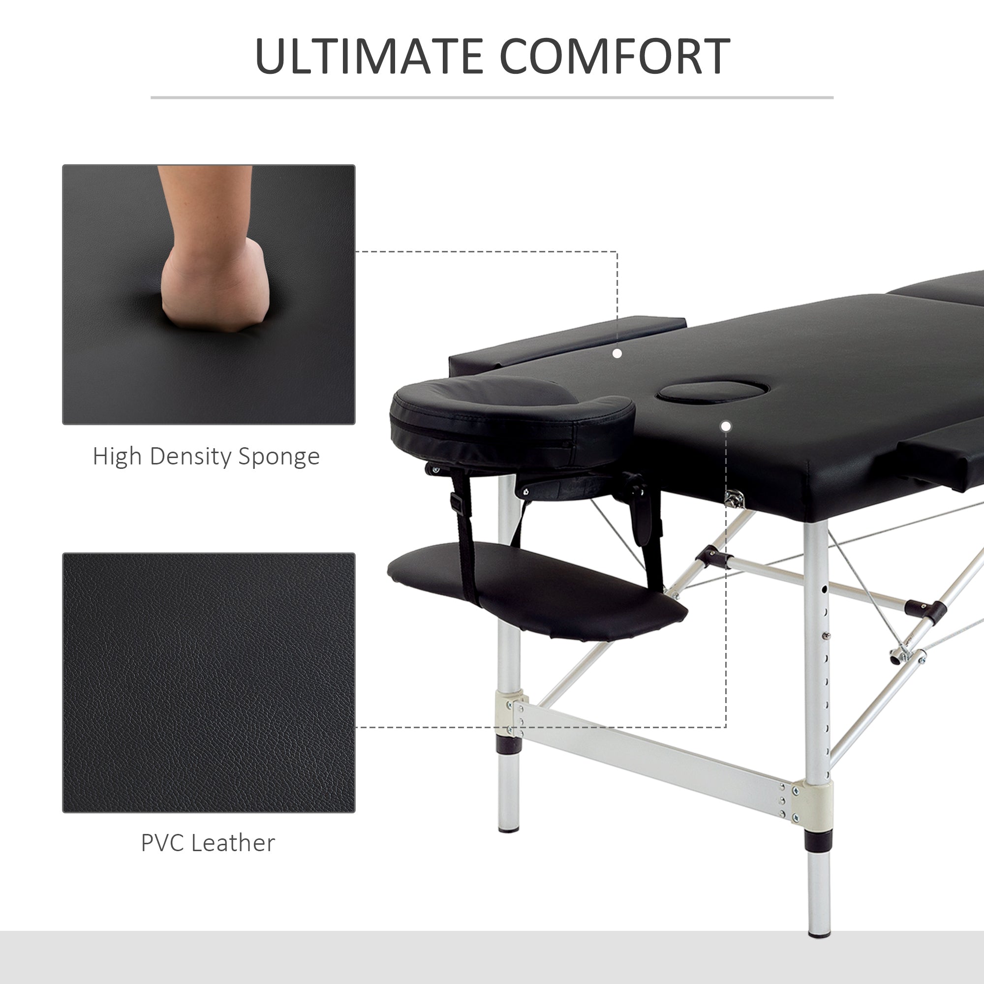 HOMCOM 73" 2 Section Foldable Massage Table Professional Salon SPA Facial Couch Tatoo Bed w/ Carry Bag Black 