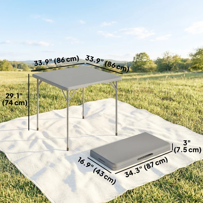 Folding Picnic Table Heavy Duty Camping Table 34" x 34", Indoor Outdoor Use for Picnic, Beach, BBQ, Grey