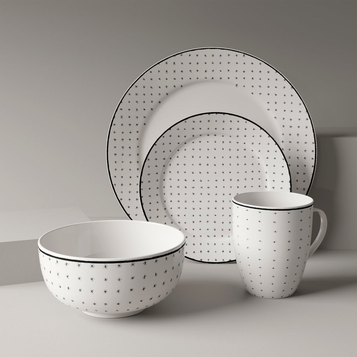 Dinnerware Set with Black Flatware, Porcelain, 12-Piece Dinnerware, Black and White Patterns – Sketch