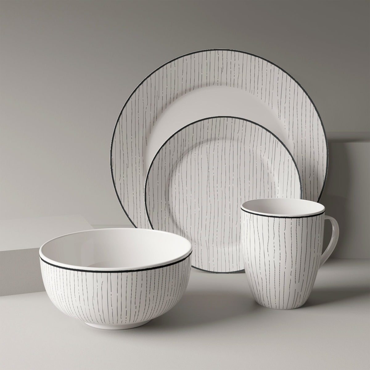 Dinnerware Set with Black Flatware, Porcelain, 12-Piece Dinnerware, Black and White Patterns – Sketch