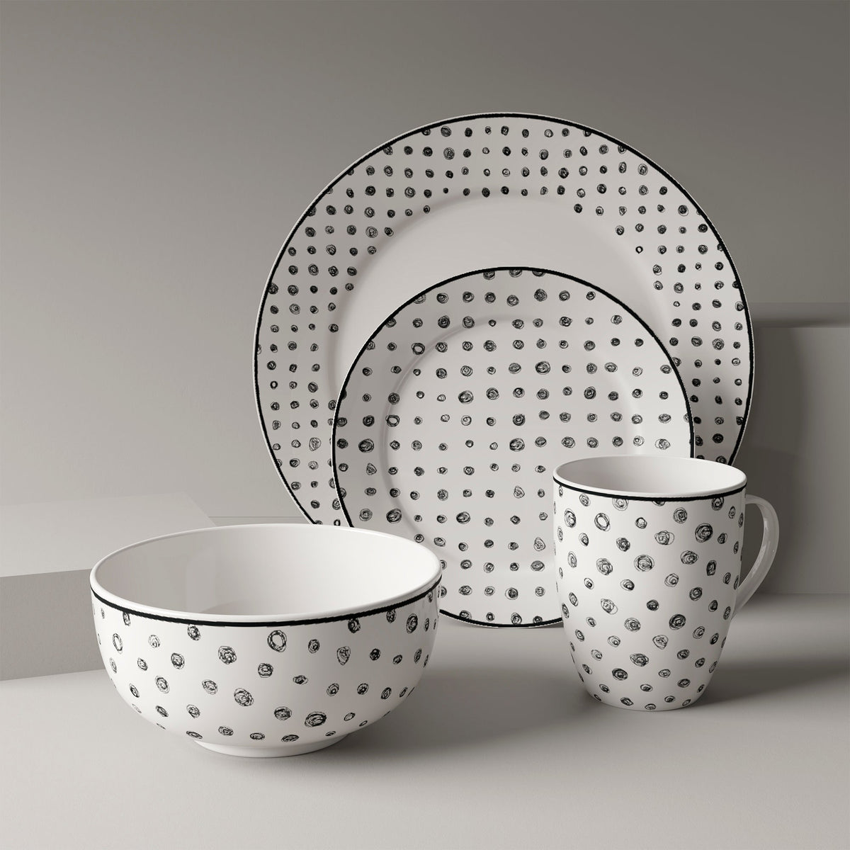Dinnerware Set with Black Flatware, Porcelain, 12-Piece Dinnerware, Black and White Patterns – Sketch