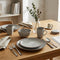 Dinnerware Set with Silver Flatware, Stoneware, 16-Piece Dinnerware, Grey Speckled, Brown Rim – Utopia