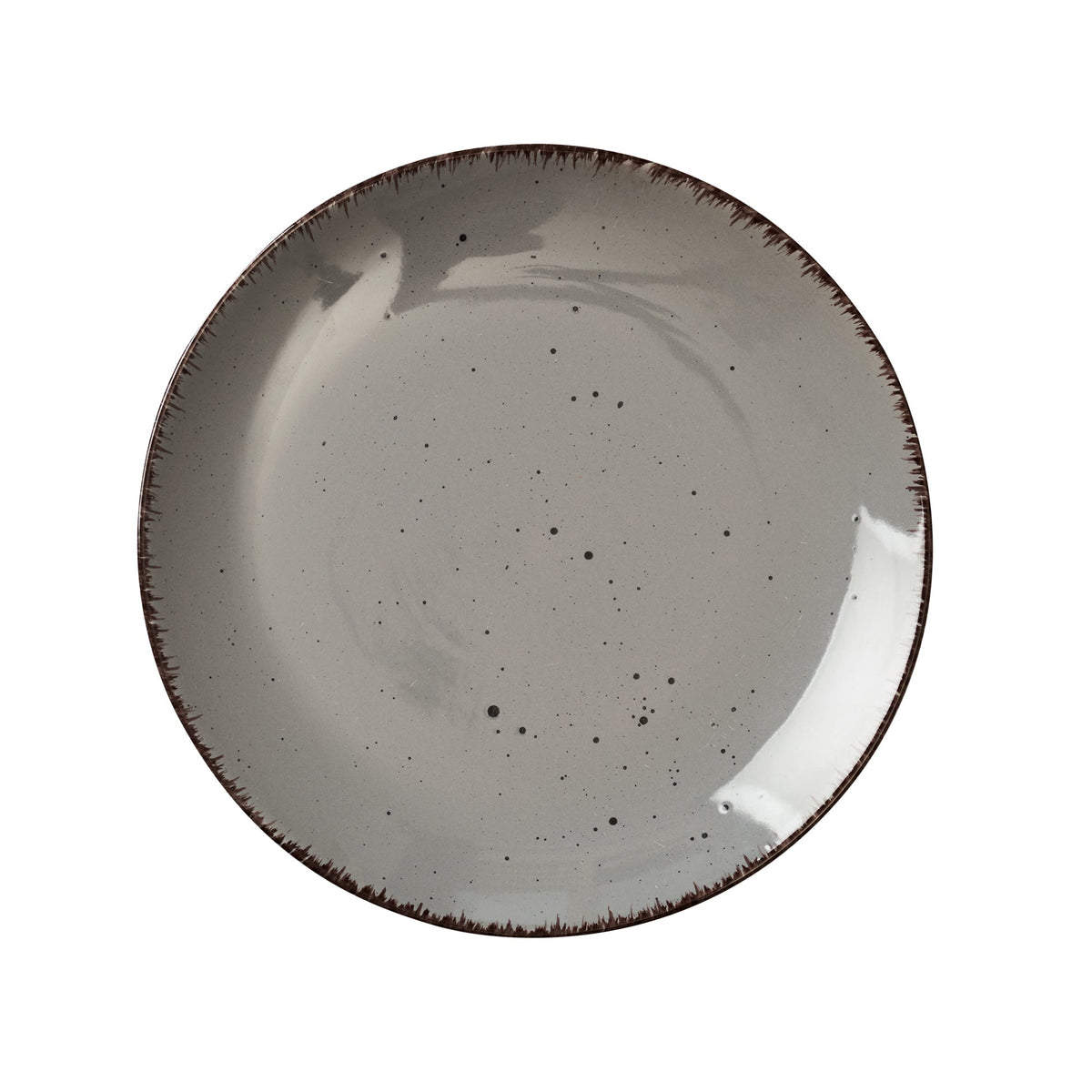 Dinnerware Set with Silver Flatware, Stoneware, 16-Piece Dinnerware, Grey Speckled, Brown Rim – Utopia
