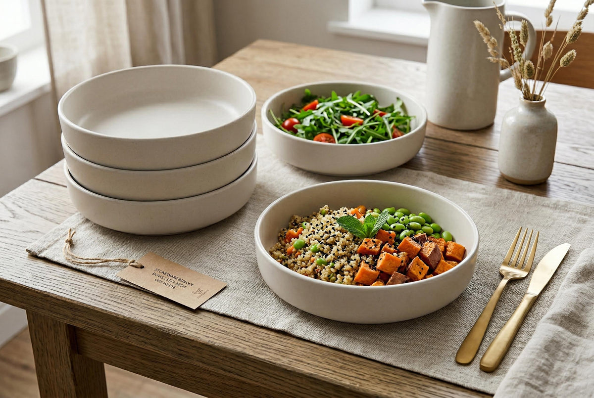 Pasta Bowls, Set of 4, Stoneware, 22 cm (8.7 in), Matte Off-White – Lisbon