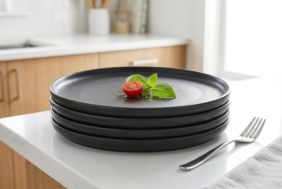 Dinner Plates, Set of 4, Stoneware, 26.5 cm (10.4 in), Matte Black – Lisbon