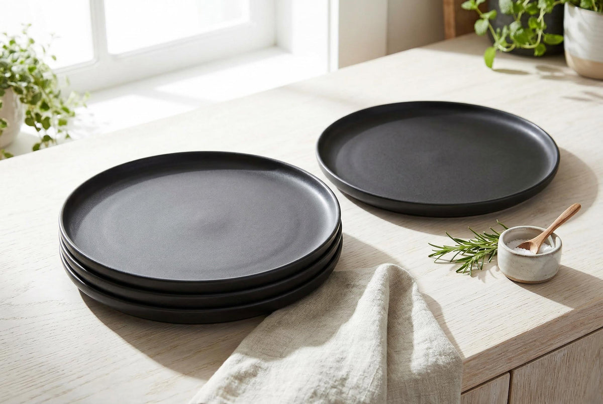Dinner Plates, Set of 4, Stoneware, 26.5 cm (10.4 in), Matte Black – Lisbon