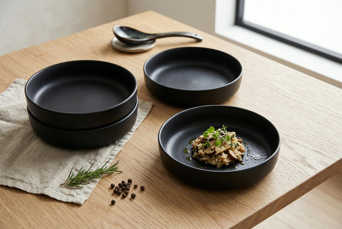 Pasta Bowls, Set of 4, Stoneware, 22 cm (8.7 in), Matte Black – Lisbon