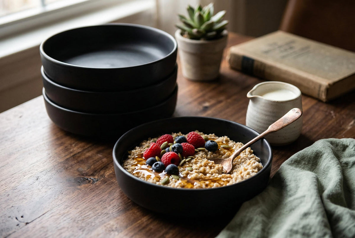 Pasta Bowls, Set of 4, Stoneware, 22 cm (8.7 in), Matte Black – Lisbon
