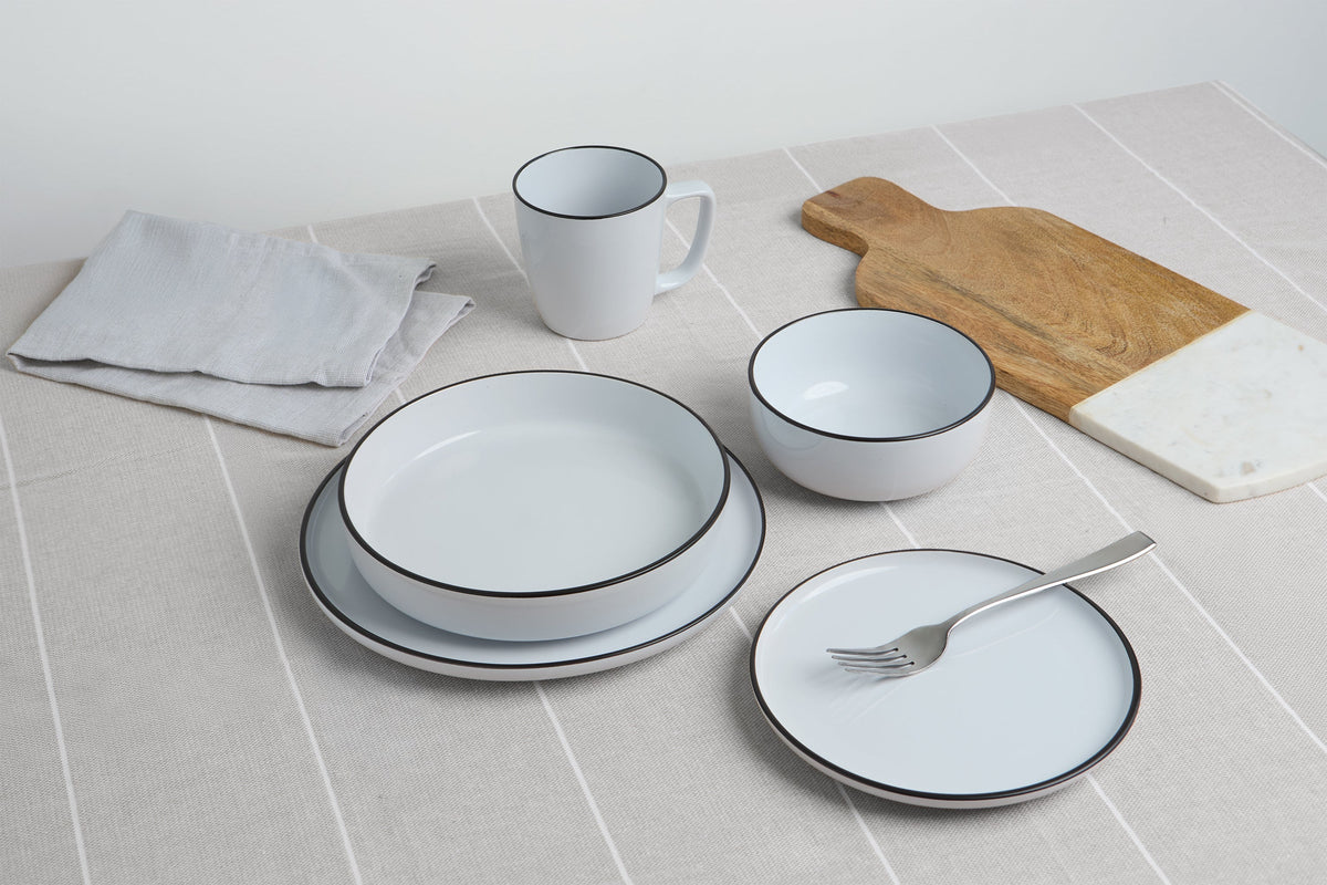 Dinner Plates, Set of 4, Stoneware, 26.5 cm (10.4 in), White with Black Rim – Bistro