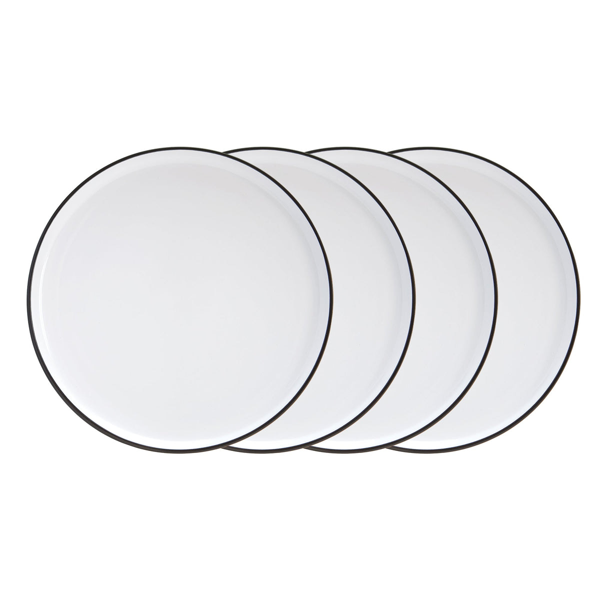 Dinner Plates, Set of 4, Stoneware, 26.5 cm (10.4 in), White with Black Rim – Bistro