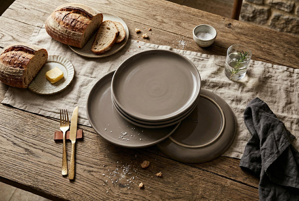 Dinner Plates, Set of 4, Stoneware, 26.5 cm (10.4 in), Taupe – Gaia