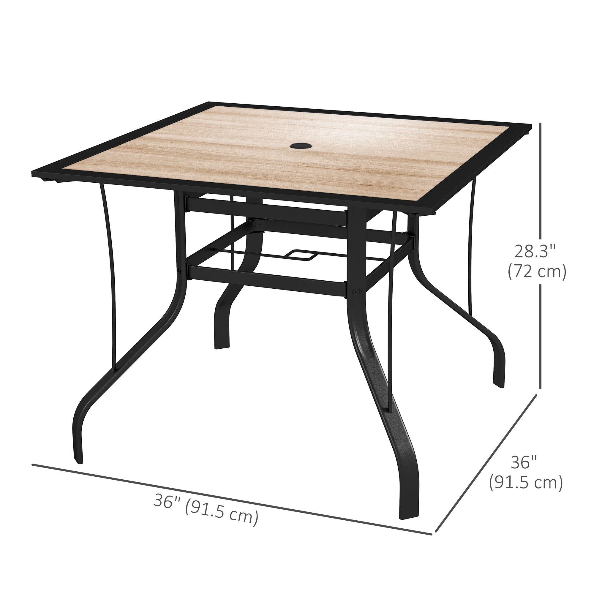 Outsunny 36" x 36" x 28" Square Patio Dining Table with Umbrella Hole, Easy to Clean Top & Rustproof Steel Frame, for Garden Pool 