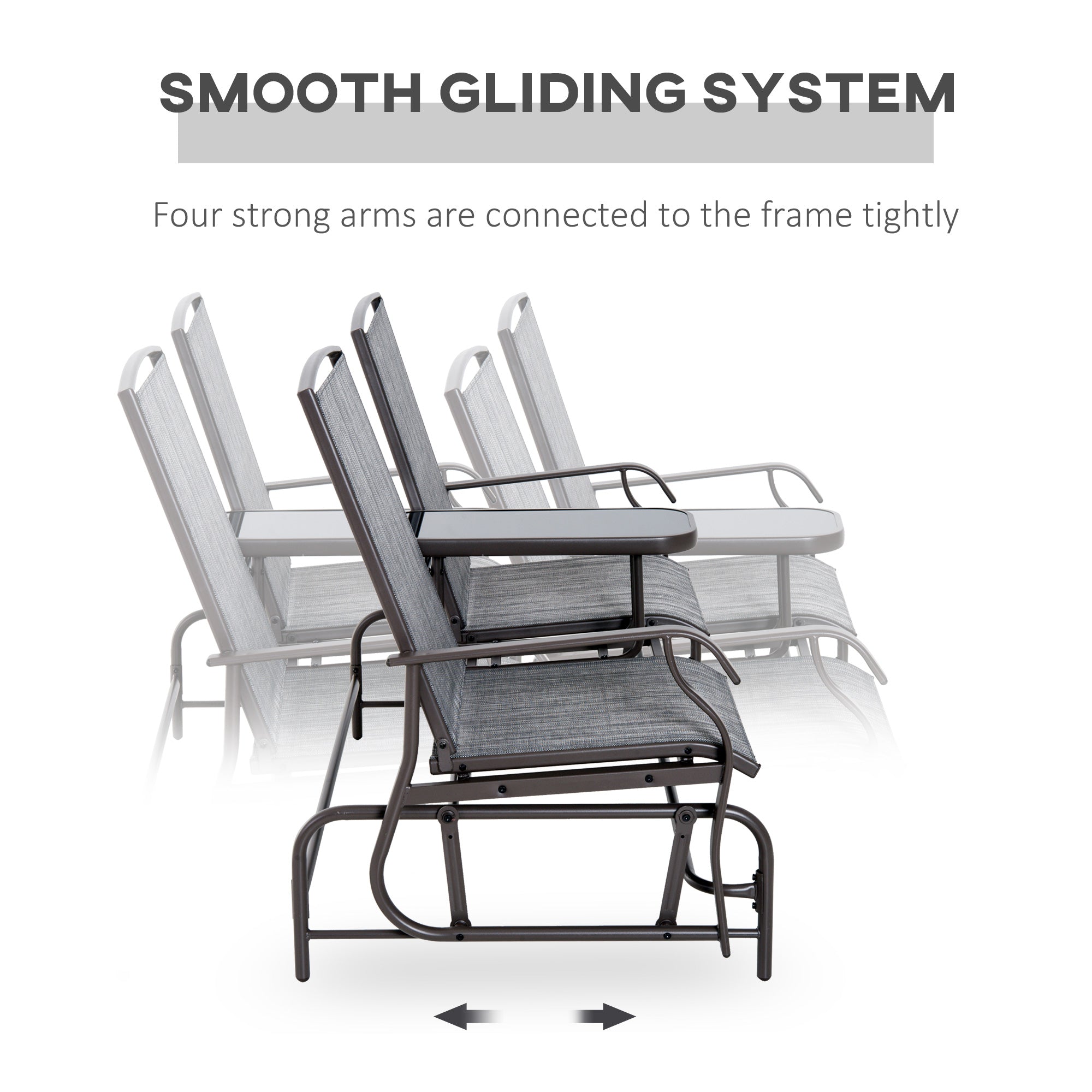Outsunny 2-Person Patio Glider Bench Outdoor Loveseat Rocker Swing Chair Garden Furniture Grey 