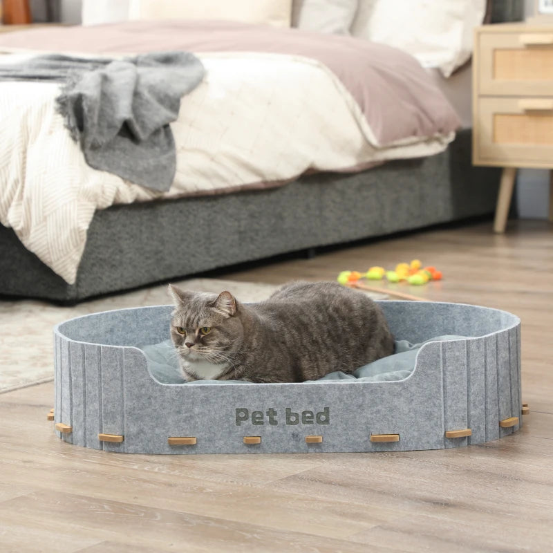 Dog Bed, Cat Bed with Washable Removable Cushion, Scratch-Resistant, Felt Cat Couch Sofa for Small Medium Dogs, Grey
