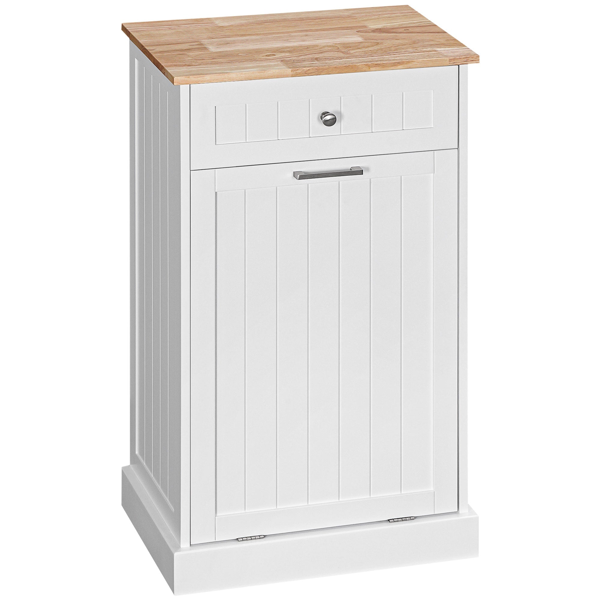 HOMCOM Kitchen Tilt Out Trash Bin Cabinet Free Standing Recycling Cabinet Trash Can Holder Drawer White 