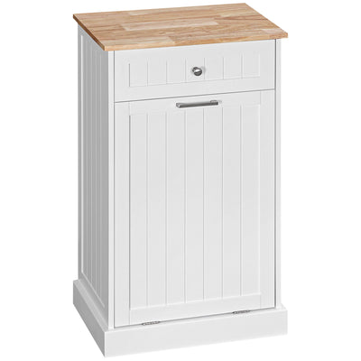 HOMCOM Kitchen Tilt Out Trash Bin Cabinet Free Standing Recycling Cabinet Trash Can Holder Drawer White 