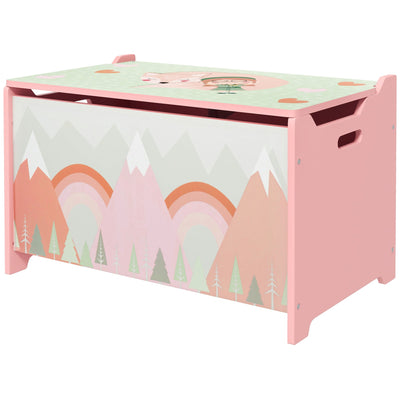 Qaba Kids Toy Box Chest with Safety Lid Organizer for Bedroom Playroom Storage Solution Pink 