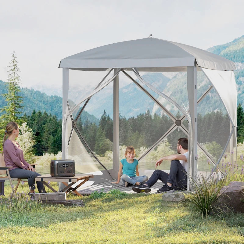 Pop-Up Tent, Foldable Screen Tent with Carry Bag, Zippered Door and Ground Stakes, Fits 3-4 People, Light Grey