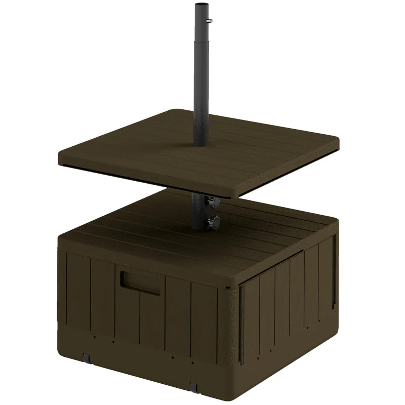 Patio Umbrella Weighted Base with Table Tray, Heavy Duty Umbrella Base with Wheels Handles, Brown