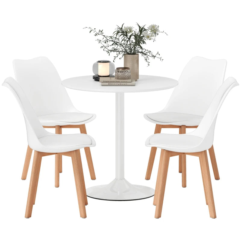 Round Dining Table Set for 4 with Pedestal Base, PU Padded Seats, for Small Space, Apartment, White