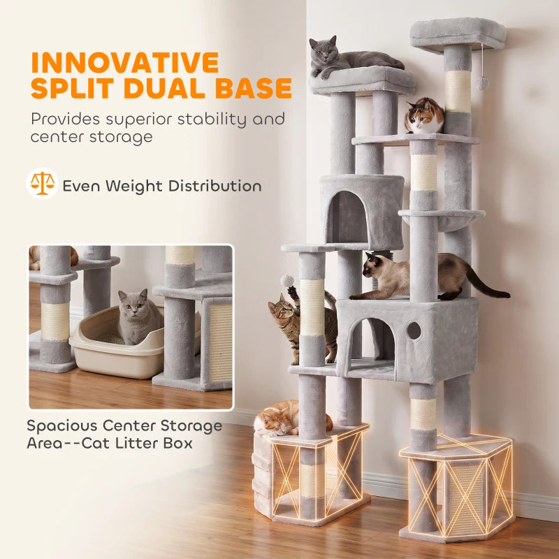 79" Tall Cat Tree for Large Cats with 2 Condos, 2 Beds, Hammock & 5 Scratching Posts