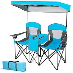 Light Blue 2-Piece Folding Canopy Chair Set with Cup Holder and Storage Pocket - Free Shipping 