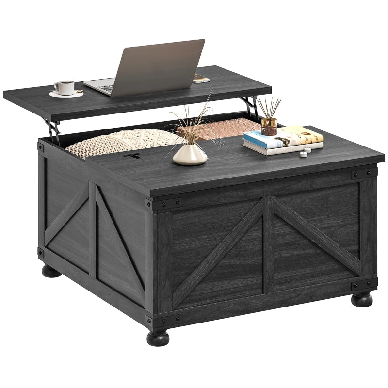 Coffee Table with Lift Top, 32" Farmhouse Center Table with Hidden Compartment for Living Room, Black Wood Grain