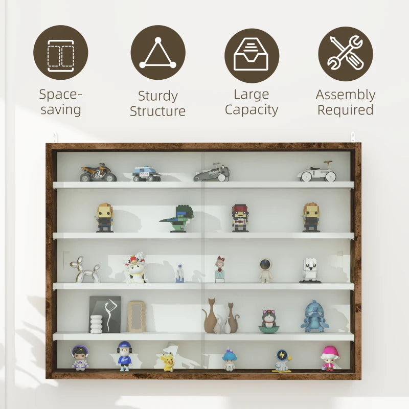 5-Tier Display Cabinet, Shot Glass Display Case, Glass Curio Cabinet with 2 Glass Doors and 4 Adjustable Shelves, Brown