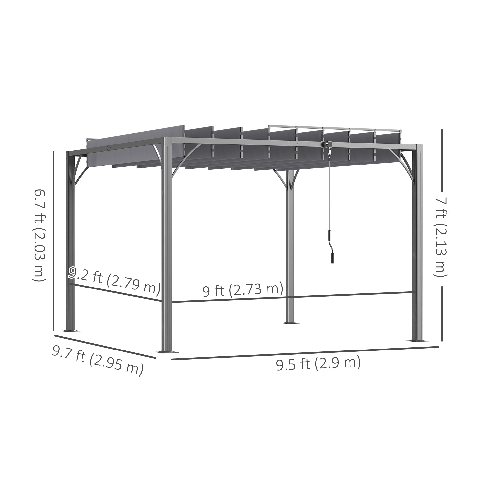 Outsunny Outdoor Aluminium Pergola 9.5' x 9.7' with Retractable Roof Louvered Canopy Gazebo Grey 