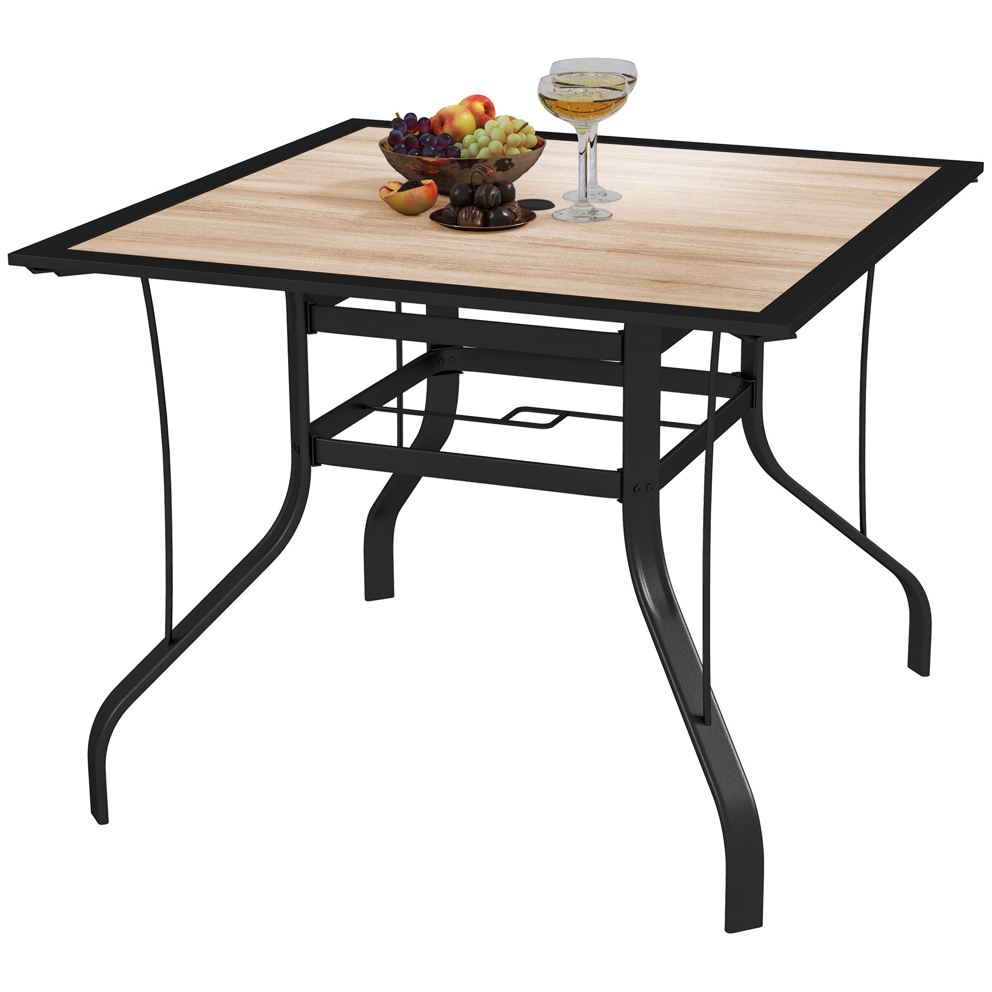 Outsunny 36" x 36" x 28" Square Patio Dining Table with Umbrella Hole, Easy to Clean Top & Rustproof Steel Frame, for Garden Pool 