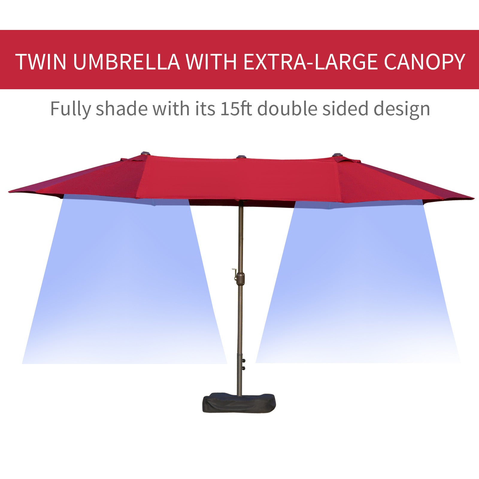 Outsunny 15' Double Canopy Patio Umbrella: Sunshade with Lift Crank, Cross Base & Sandbag, Wine Red 