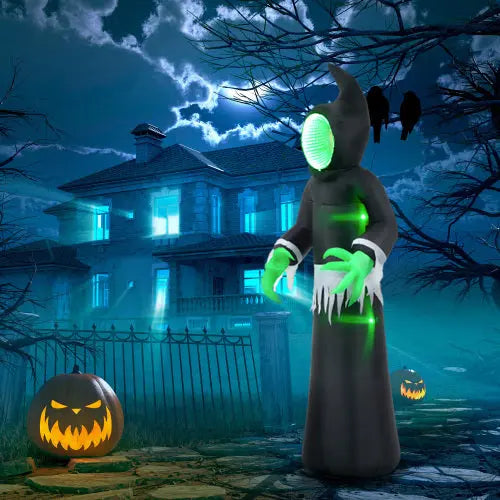 HOMCOM 8ft Inflatable Halloween Decoration Mirror Face Ghost, Blow Up Outdoor LED Yard Display, Waterproof 