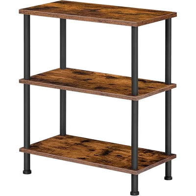 HOOBRO 3-Tier Industrial End Table with Open Shelves, Narrow Nightstand for Bedroom & Living Room, Rustic Brown