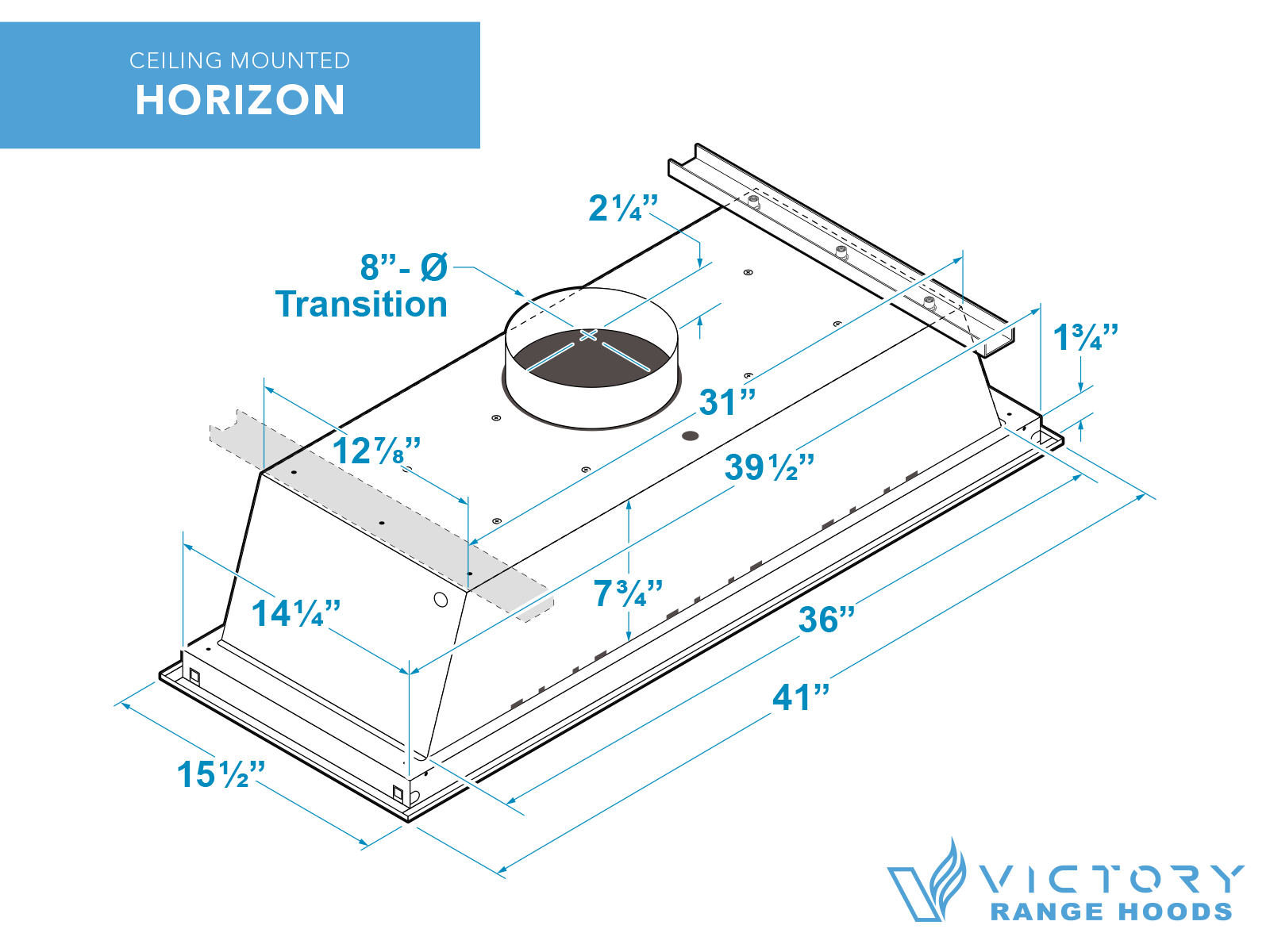 White 900 CFM Flush Ceiling Mount Range Hood  - VICTORY Horizon 