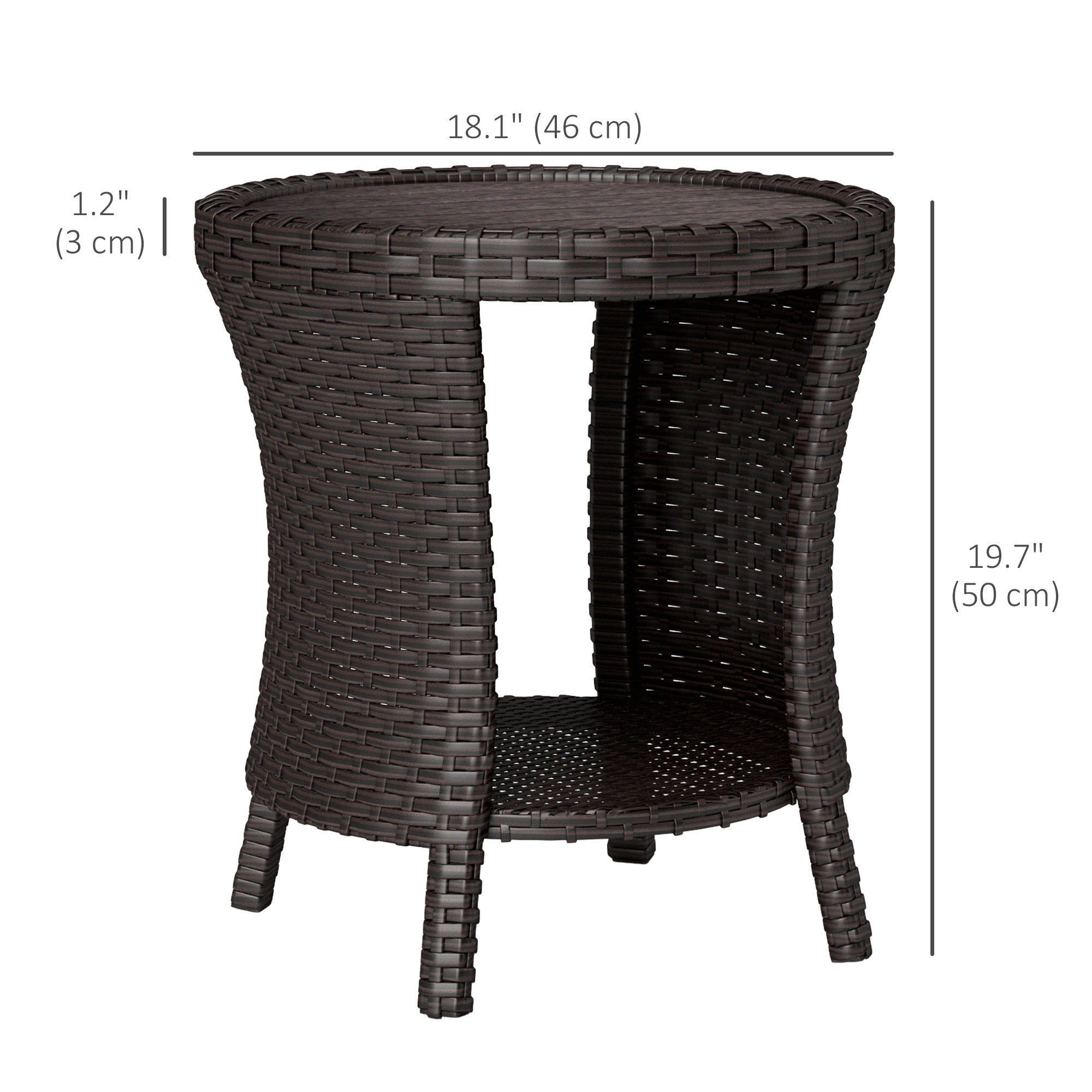 Outsunny 18" Wicker Outdoor Coffee Table, PE Rattan Patio Side Table with 2-Tier Storage, Composite Wood Top, Brown 
