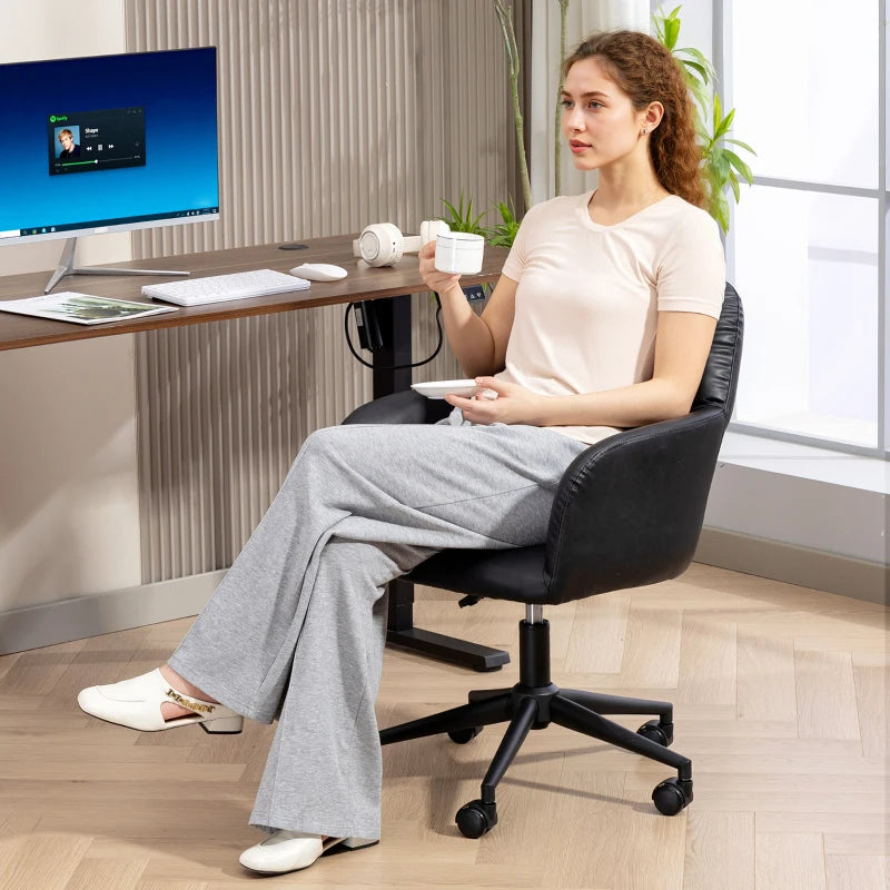 Swivel Office Chair, Faux Leather Desk Chair with Adjustable Height, Study, Black